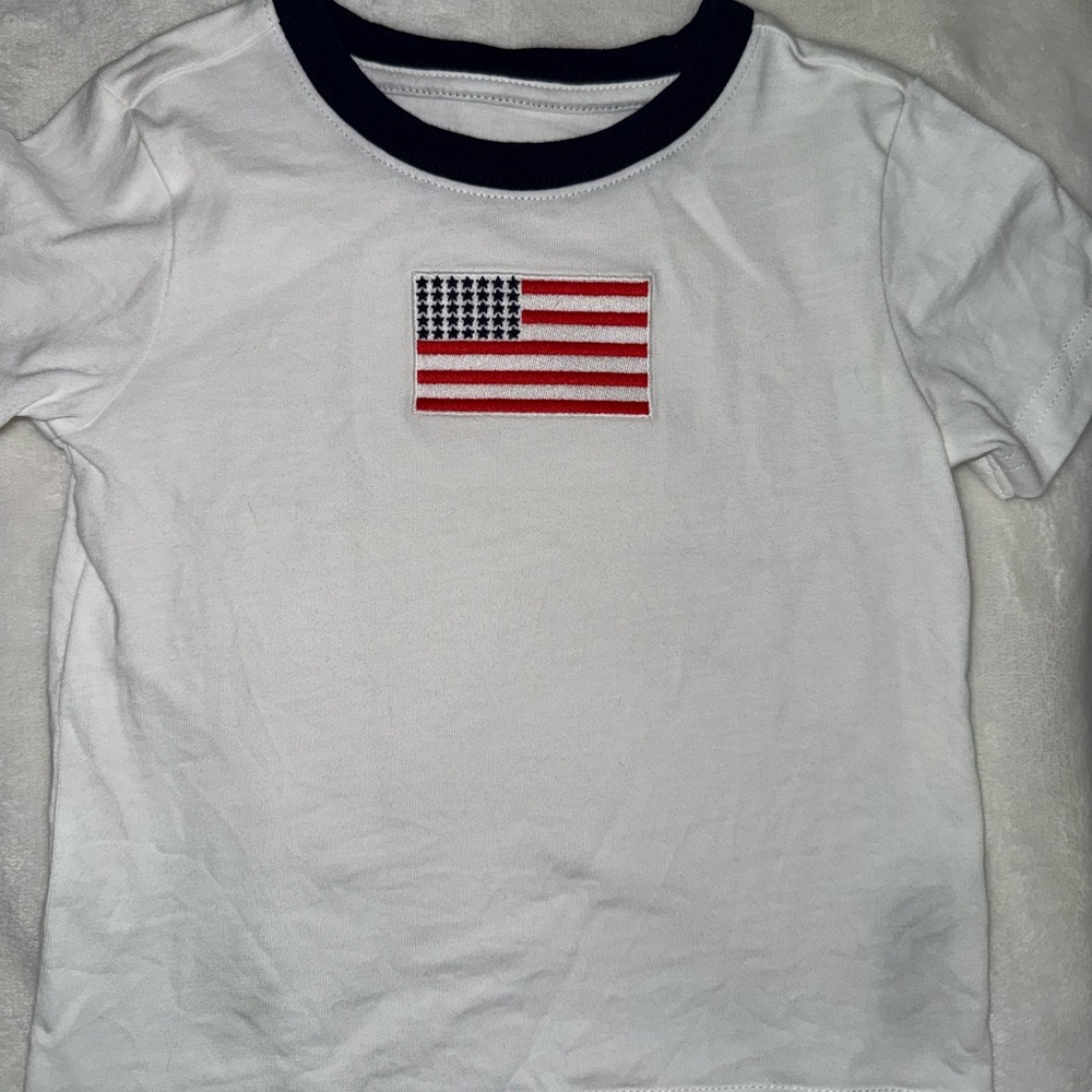 Janie and Jack - Patriotic White Tee with Flag Patch